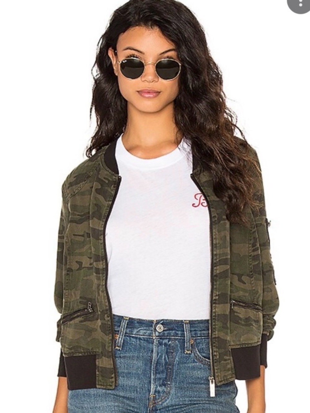 Sanctuary Camo Bomber Jacket in Olive Green